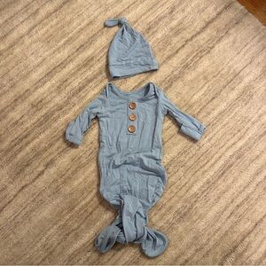 Caden Lane preemie size Knotted Gown with hat in light dusty blue
